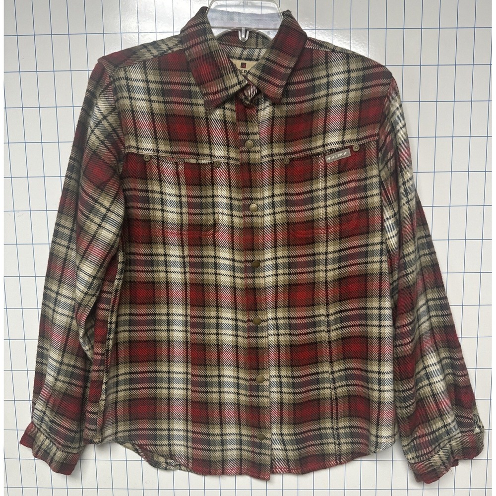 Woolrich Women's Small - Plaid Flannel Snap OverShirt - Red Tan & Black